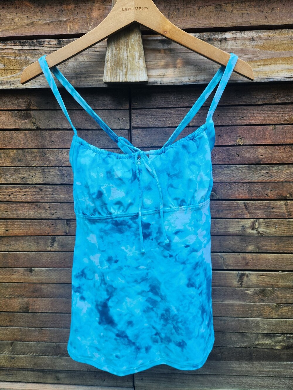 Lands' End Blue Tie-Dye Bathing Suit Top
